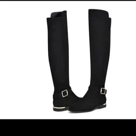 Nine West Andone Over The Knee Boots Womens Sz 8 M Black Faux suede Wide Calf - Picture 1 of 16